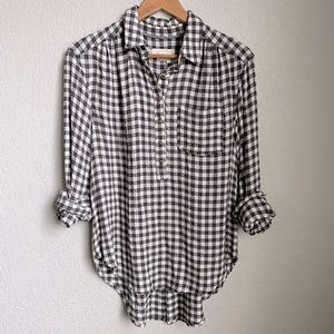 NWT Anthropologie Soft Grey Gingham Plaid Flannel Tunic Shirt